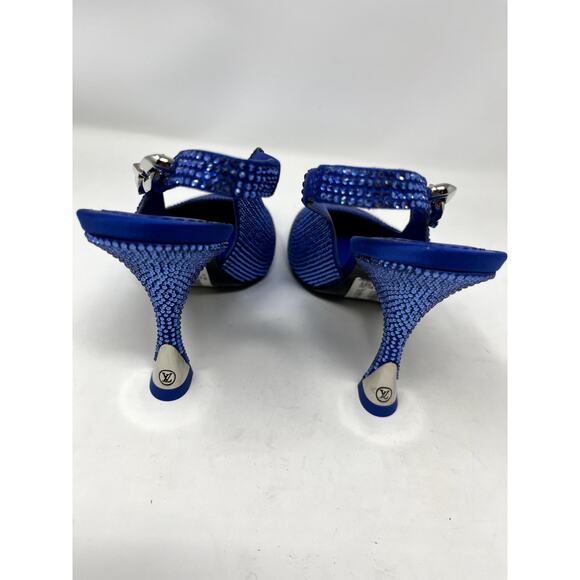 NEW Louis Vuitton Blue Crystal Sparkle Sling Back Chain Link Heel Pointed Toe 39 - Picture 5 of 8